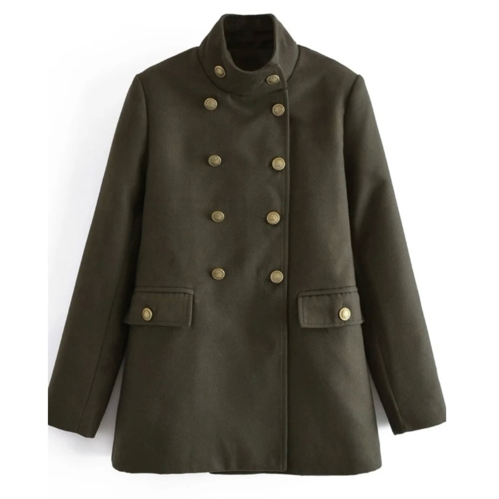 ZARA x MANTECO Military Green Double Breasted Wool Coat size XS